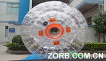 Transparent zorb ball, orange entrance, four handles